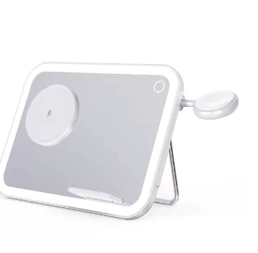 Multifunction For MagSafe Wireless iPhonee iWatch AirPodss Charger with LED Touch Dimmable Night Light Makeup Mirror All in One