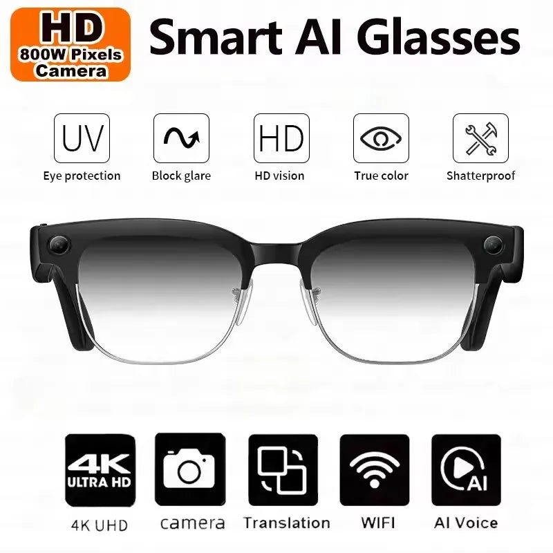 Smart Glasses With Camera Video Recording AI Photo Recognition Bluetooth Call Translation Voice Sunglasses Men