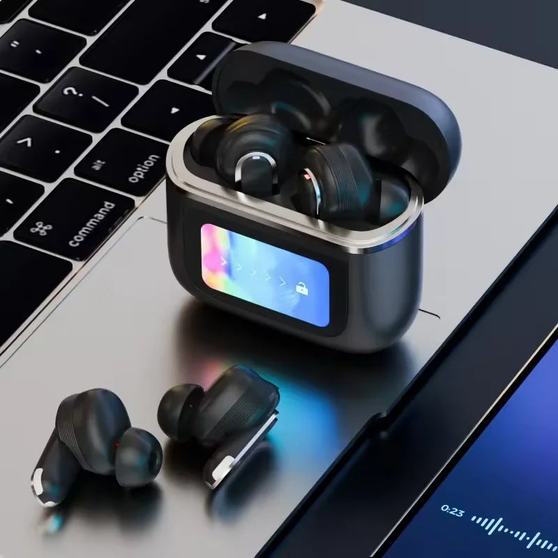 V8 TWS Wireless Earbuds 2024 Trending LCD Touch Screen Noise Cancelling Sport Headset Waterproof IPX-5 Touch Screen Earphones