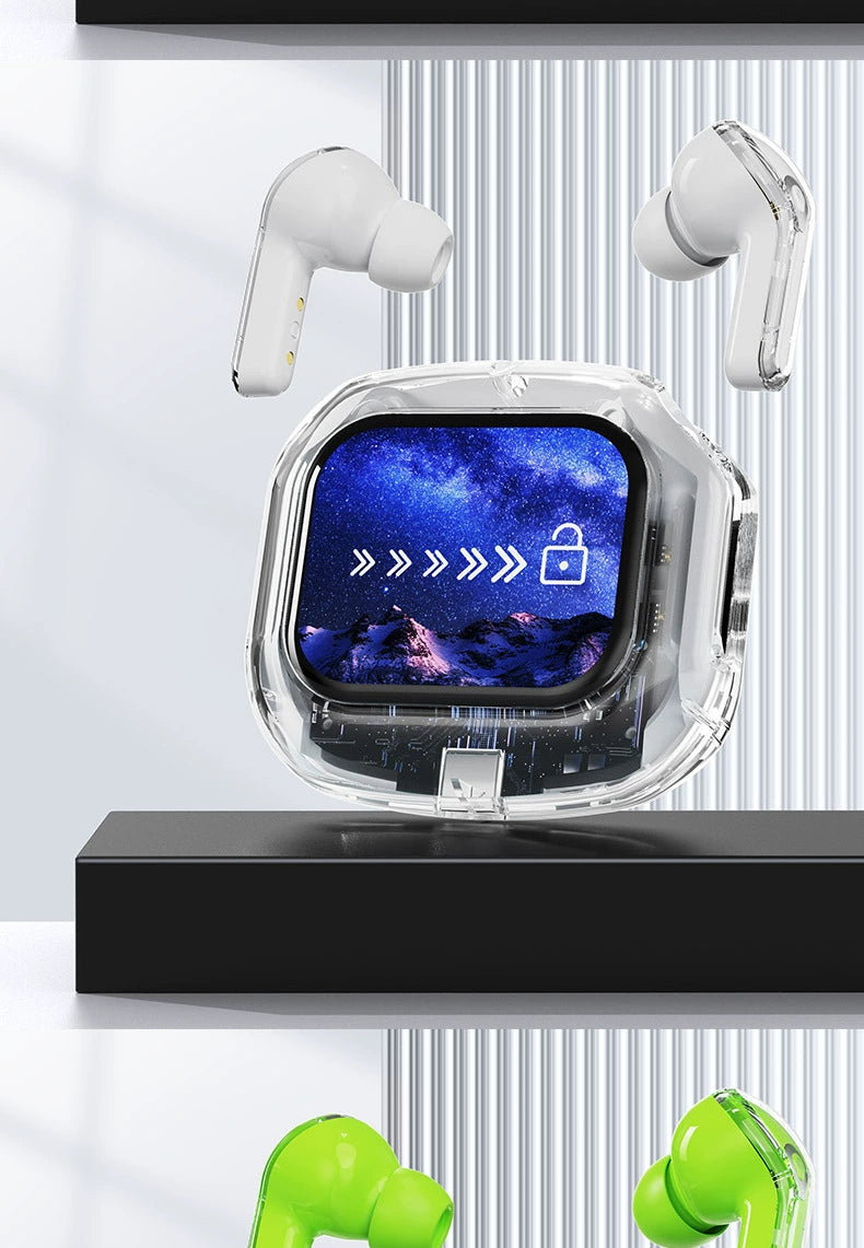 Good-looking HiFi Surround Sound Wireless Bluetooth Headset Touch Control In-Ear Gaming Music Listener Transparent Design Long Battery Life