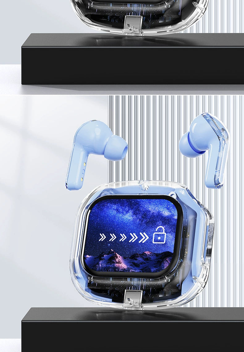 Good-looking HiFi Surround Sound Wireless Bluetooth Headset Touch Control In-Ear Gaming Music Listener Transparent Design Long Battery Life