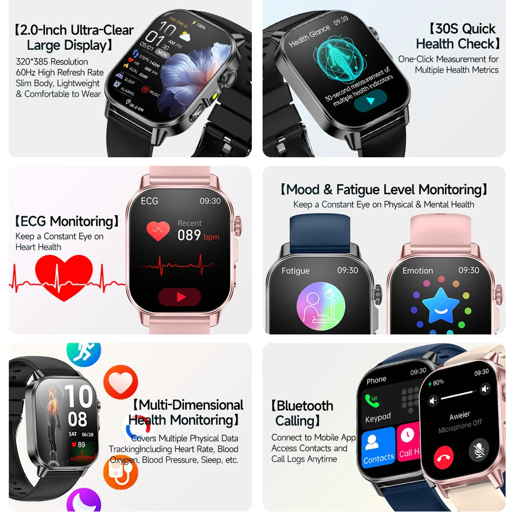 2026 New Model Uric Acid & Lipid Health Analysis Smart Watch Men ECG+PPG Bluetooth Call 2.01-inch Flashlight Smartwatch Women