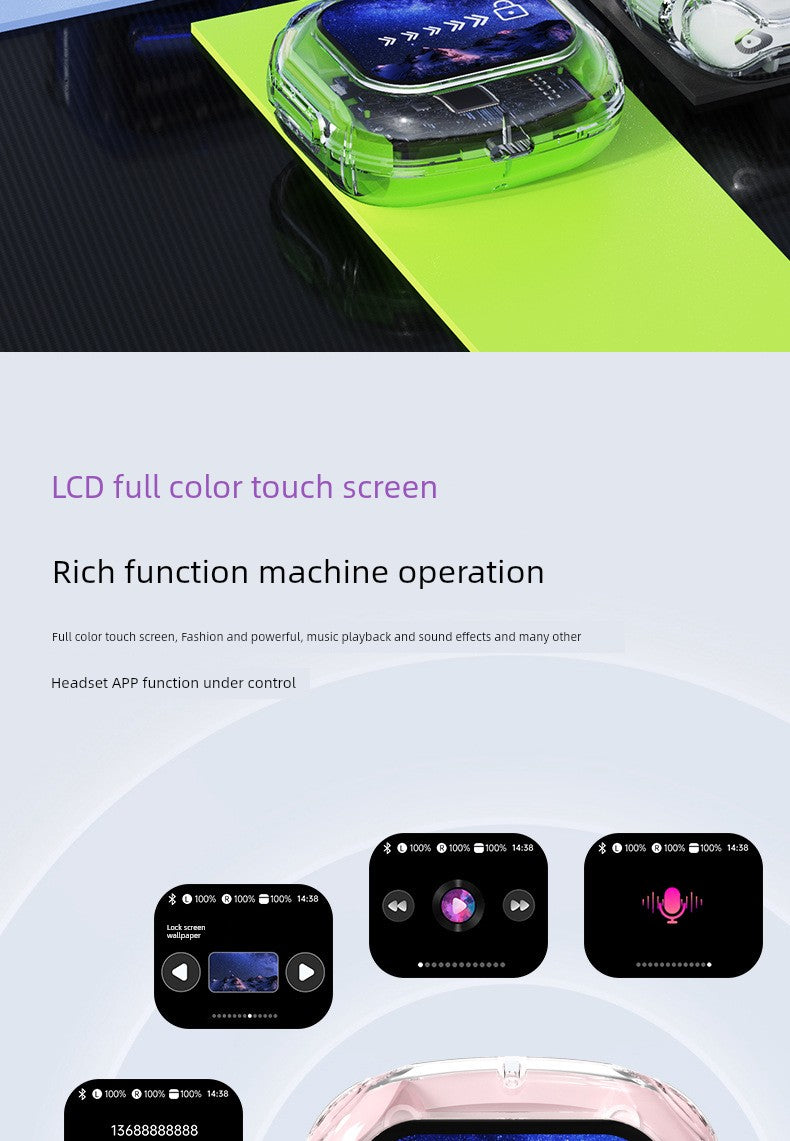 Good-looking HiFi Surround Sound Wireless Bluetooth Headset Touch Control In-Ear Gaming Music Listener Transparent Design Long Battery Life