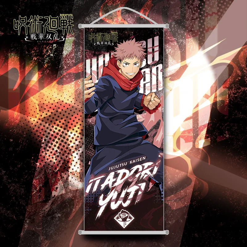 New Bandai Jujutsu Kaisen Itadori Yuji Anime Peripherals Hanging Poster Satoru Gojo Geto Suguru Scroll Mural 25*70cm