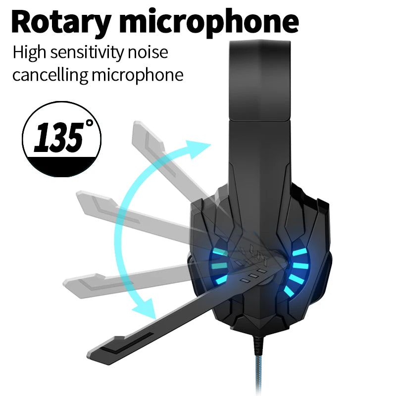 A7 Gaming Headset Deep Bass Stereo Wired Headphone Glowing Earphone with Mic for PS5 PS4 XBOX Laptop Computer Gamer Esports