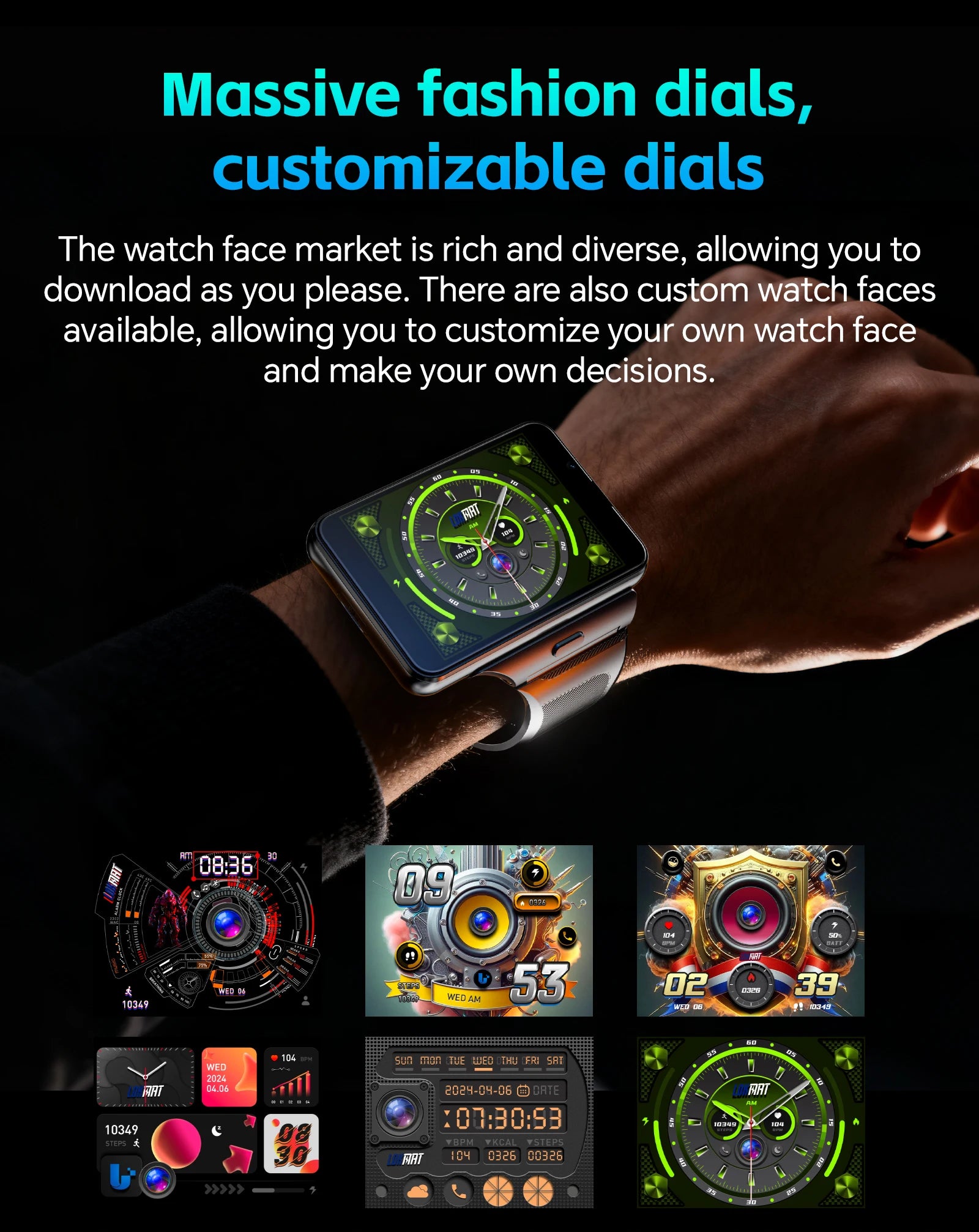 LOKMAT APPLLP MAX Detachable Strap Android Smart Watch Phone Wifi 4G Network Watch Dual Camera Video Calls Heart Rate Monitor