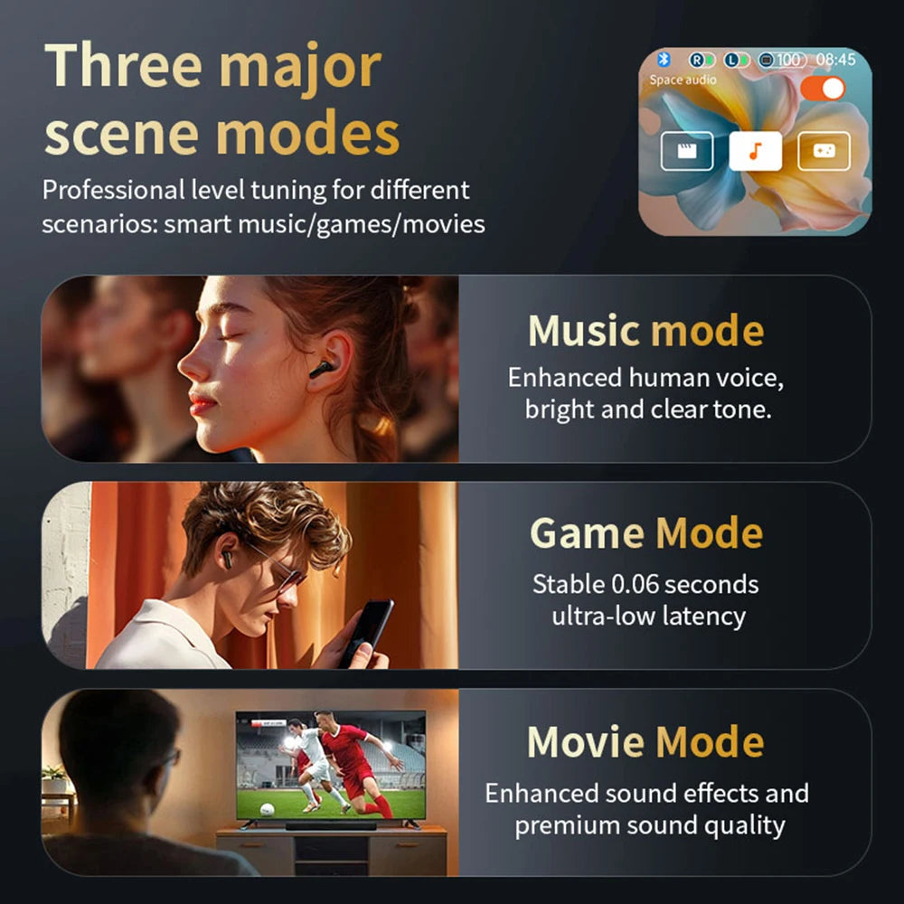 Full Touch Screen Headphones ANC Bluetooth 5.4 Noise Cancelling Earphones Wireless In-Ear ENC Earbuds With Mic for Smartphone