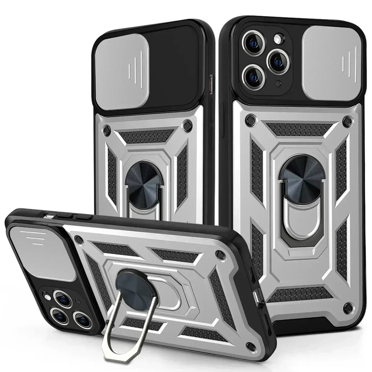 Shockproof Armor Case for iPhone pro Max plus with Slide Camera Lens Protection Matte Anti-Glare Non-Slip Cover for Models 11 to 16