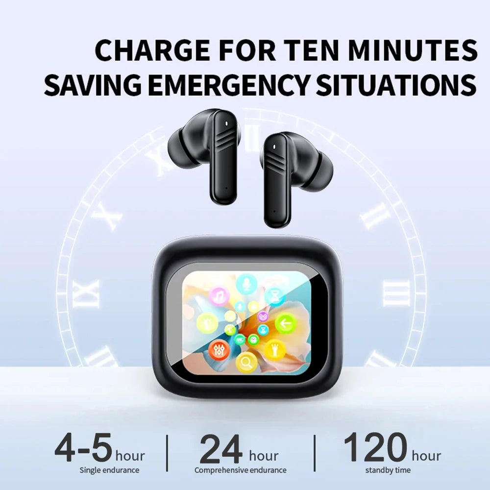 Full Touch Screen Headphones ANC Bluetooth 5.4 Noise Cancelling Earphones Wireless In-Ear ENC Earbuds With Mic for Smartphone