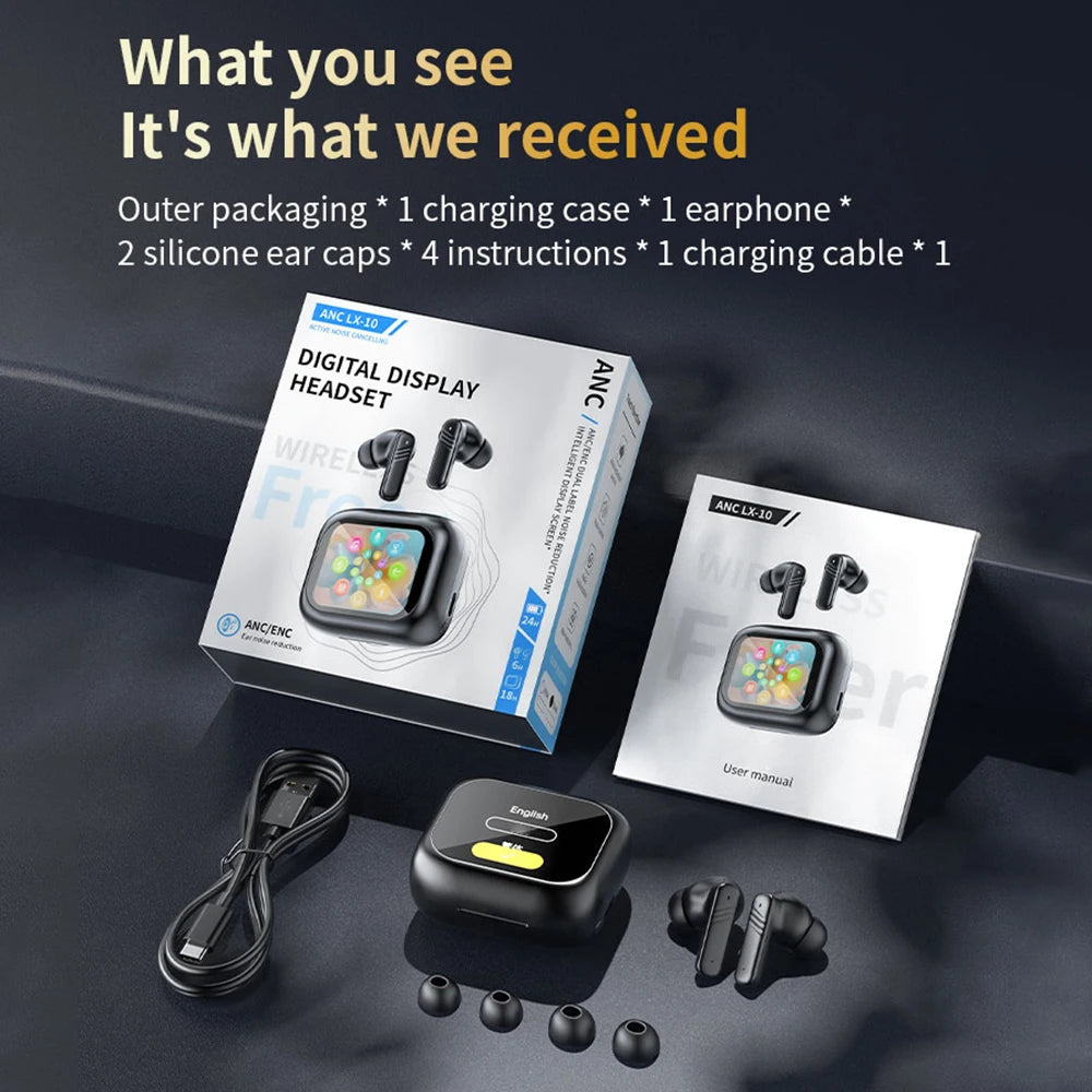 Full Touch Screen Headphones ANC Bluetooth 5.4 Noise Cancelling Earphones Wireless In-Ear ENC Earbuds With Mic for Smartphone