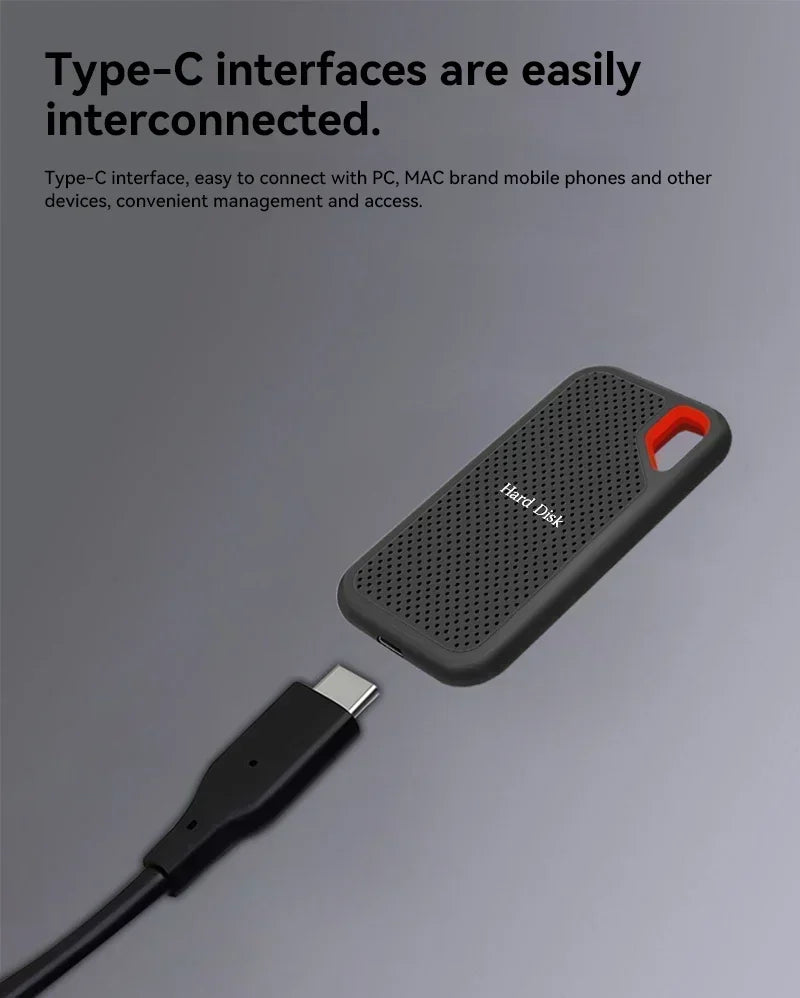 Portable SSD 1TB External Hard Drive 2TB 4TB High-Speed Hard Disk 256TB USB3.1 Type-C Solid State Drive for Laptop/Phone/MAC/PC