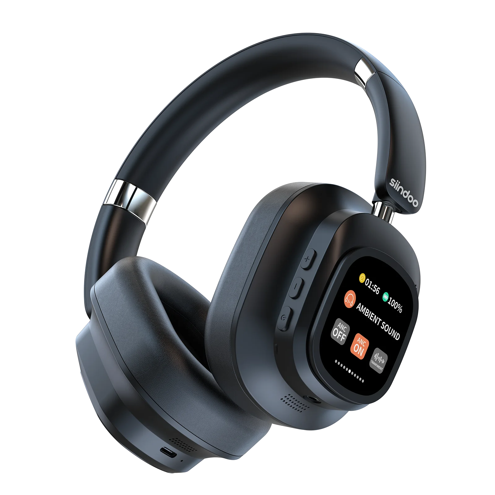 Active Noise Cancelling Headphones, Hybrid Wireless Headphone With Multi Magnetic Touch Control LED Screen