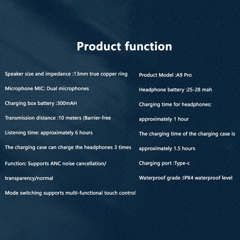 VIVO AI Wireless Bluetooth Earphones with Touch Screen 147 Language AI Translator 8 Hours Battery In-Ear Headphones with Mic