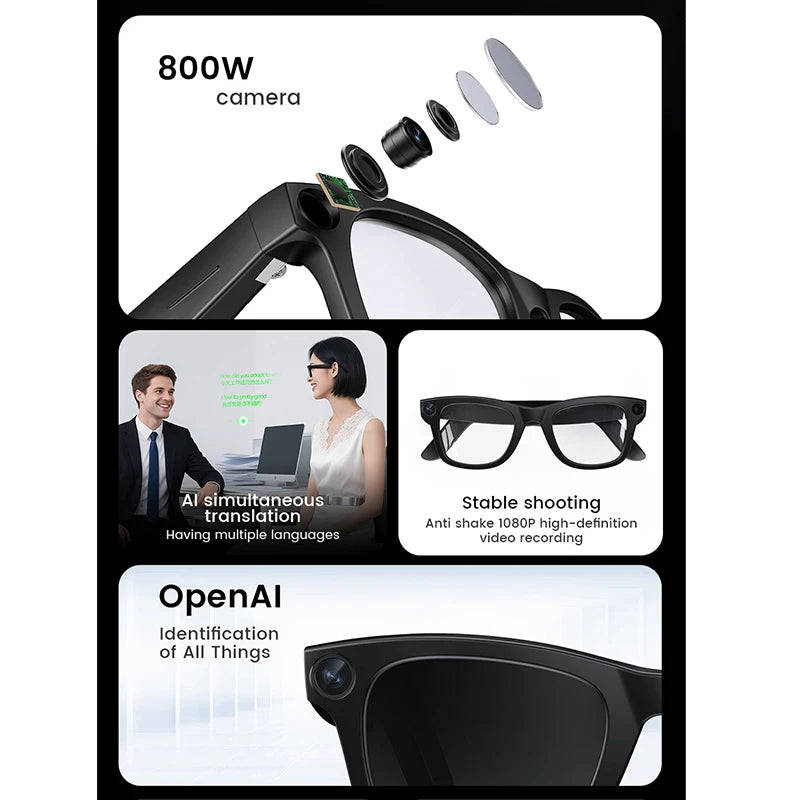 Smart Glasses 800W HD Photo Video AI Record Translation Touch Photochromic Lenses Bluetooth Call Music Multifunction Glasses