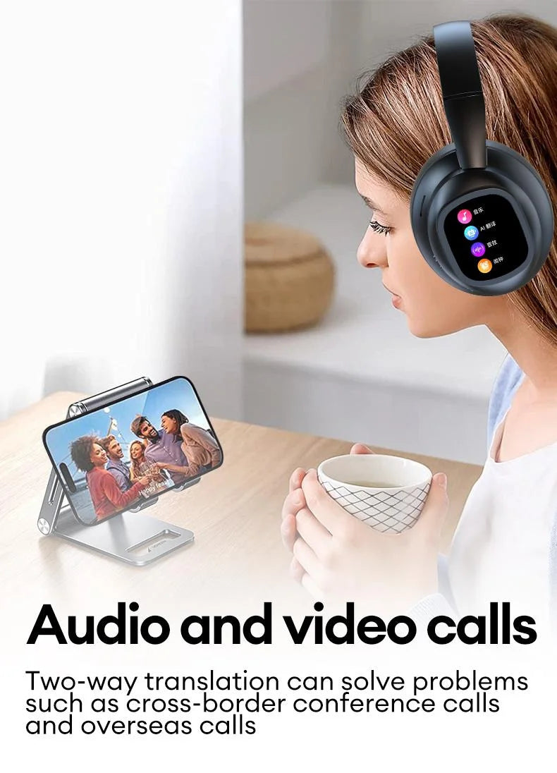 AI LCD Touch Screen Shock Bass Headsets HIFI Sound Wireless Bluetooth Headphones ANC Noise Reduction Gamer Earphones With HD Mic