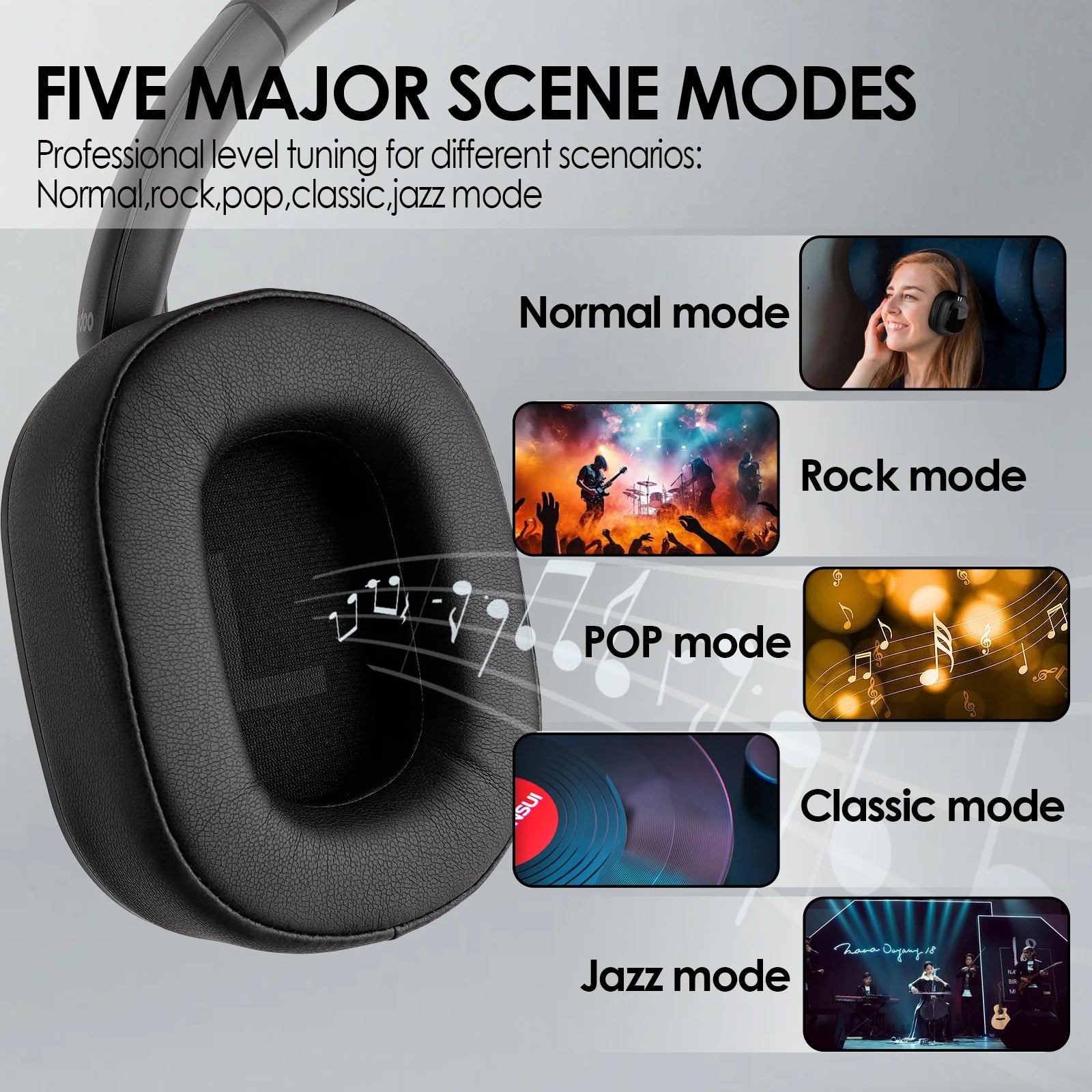 Active Noise Cancelling Headphones, Hybrid Wireless Headphone With Multi Magnetic Touch Control LED Screen