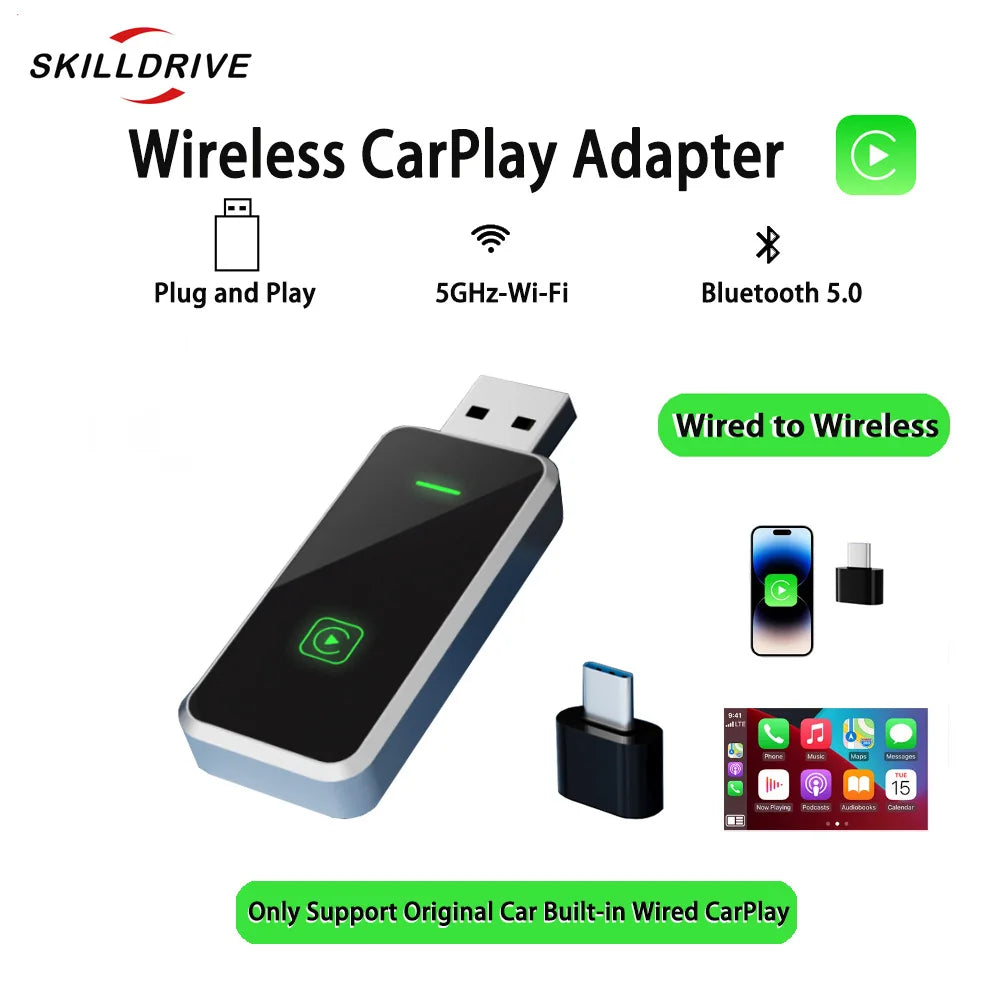 SKILLDRIVE Wireless CarPlay Adapter Wired to Wireless CarPlay for Volvo Benz Audi Hyundai VW Mazda Cadillac Wired CarPlay Car