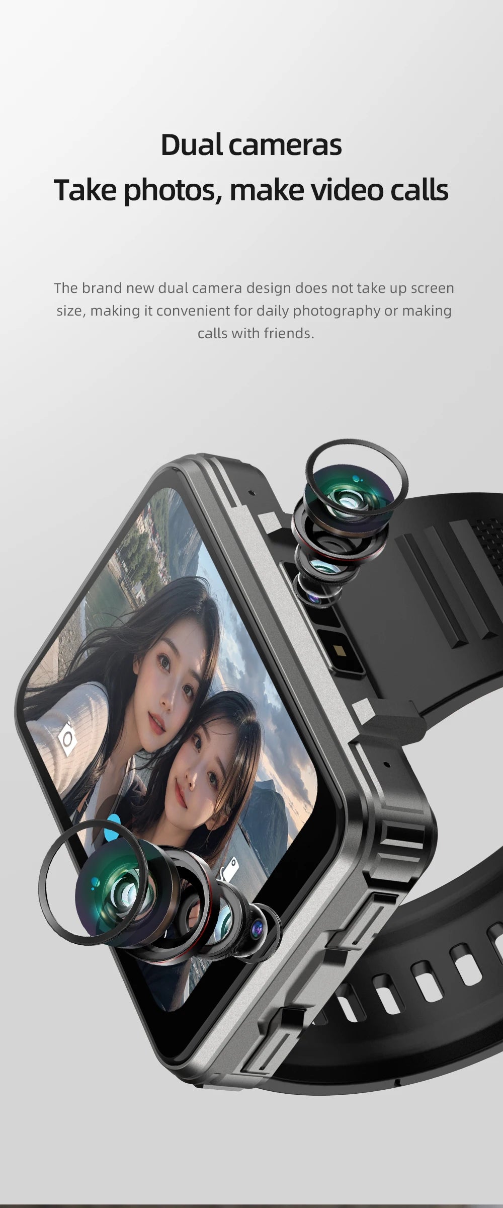 VP999 Ultra Large Screen Smart Watch 4G Dual Camera 64GB Face Recognition Unlock 1400mAh Maps 2.4 inch Touch Screen Smartwatch