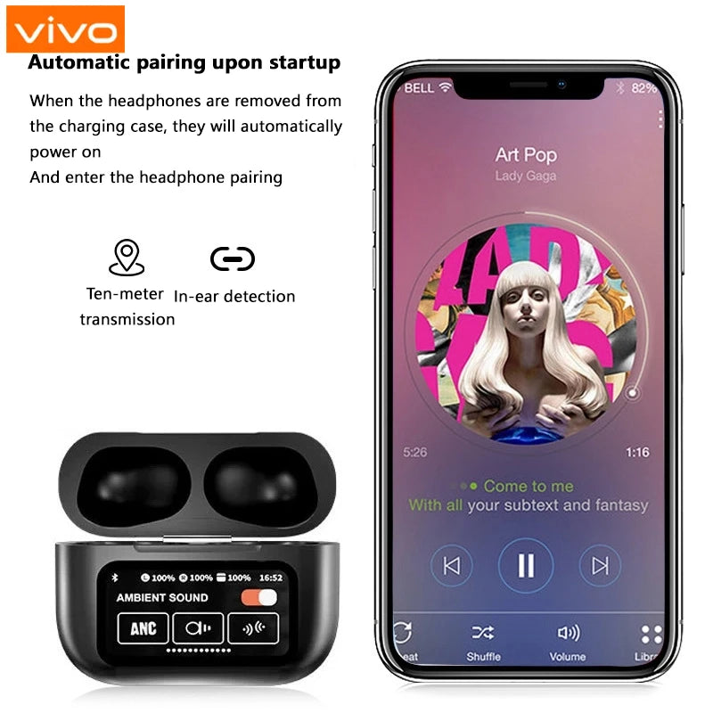 VIVO AI Wireless Bluetooth Earphones with Touch Screen 147 Language AI Translator 8 Hours Battery In-Ear Headphones with Mic