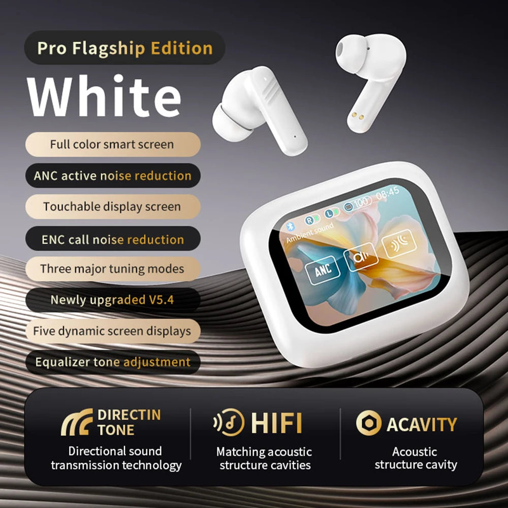 Full Touch Screen Headphones ANC Bluetooth 5.4 Noise Cancelling Earphones Wireless In-Ear ENC Earbuds With Mic for Smartphone