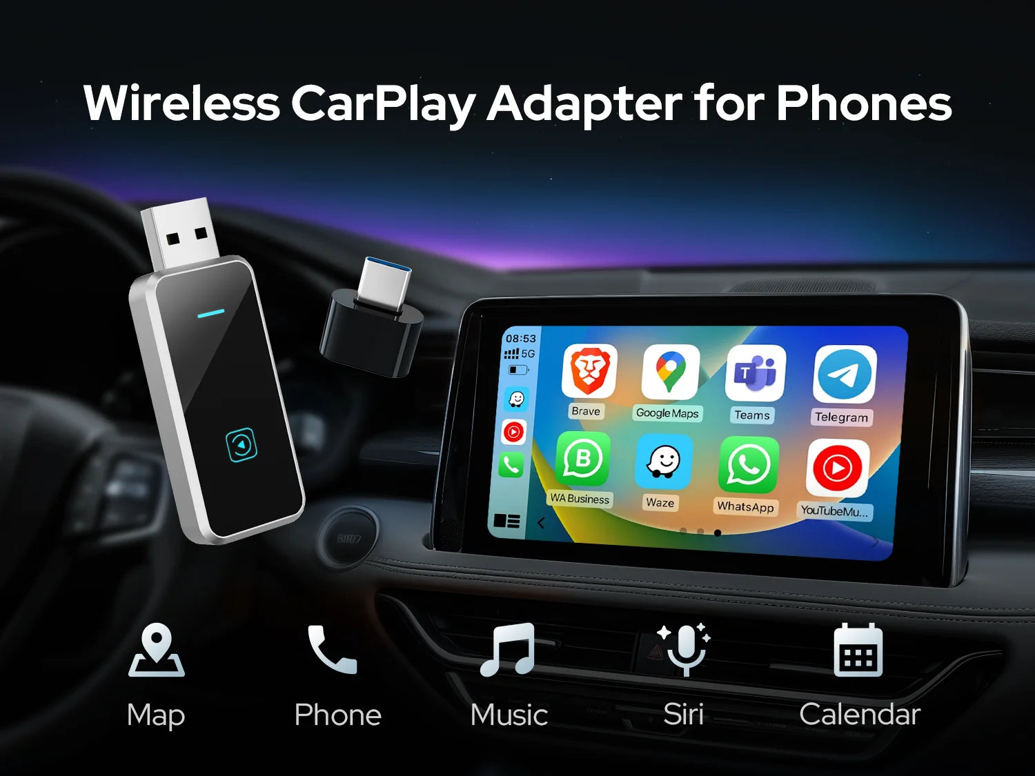 SKILLDRIVE Wireless CarPlay Adapter Wired to Wireless CarPlay for Volvo Benz Audi Hyundai VW Mazda Cadillac Wired CarPlay Car