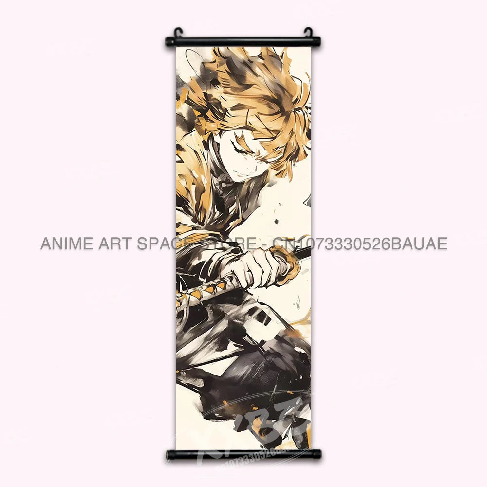 Demon Slayer Hanging Painting Kamado Tanjirou Home Decor Agatsuma Zenitsu Scroll Picture Hashibira Inosuke Anime Poster Wall Art