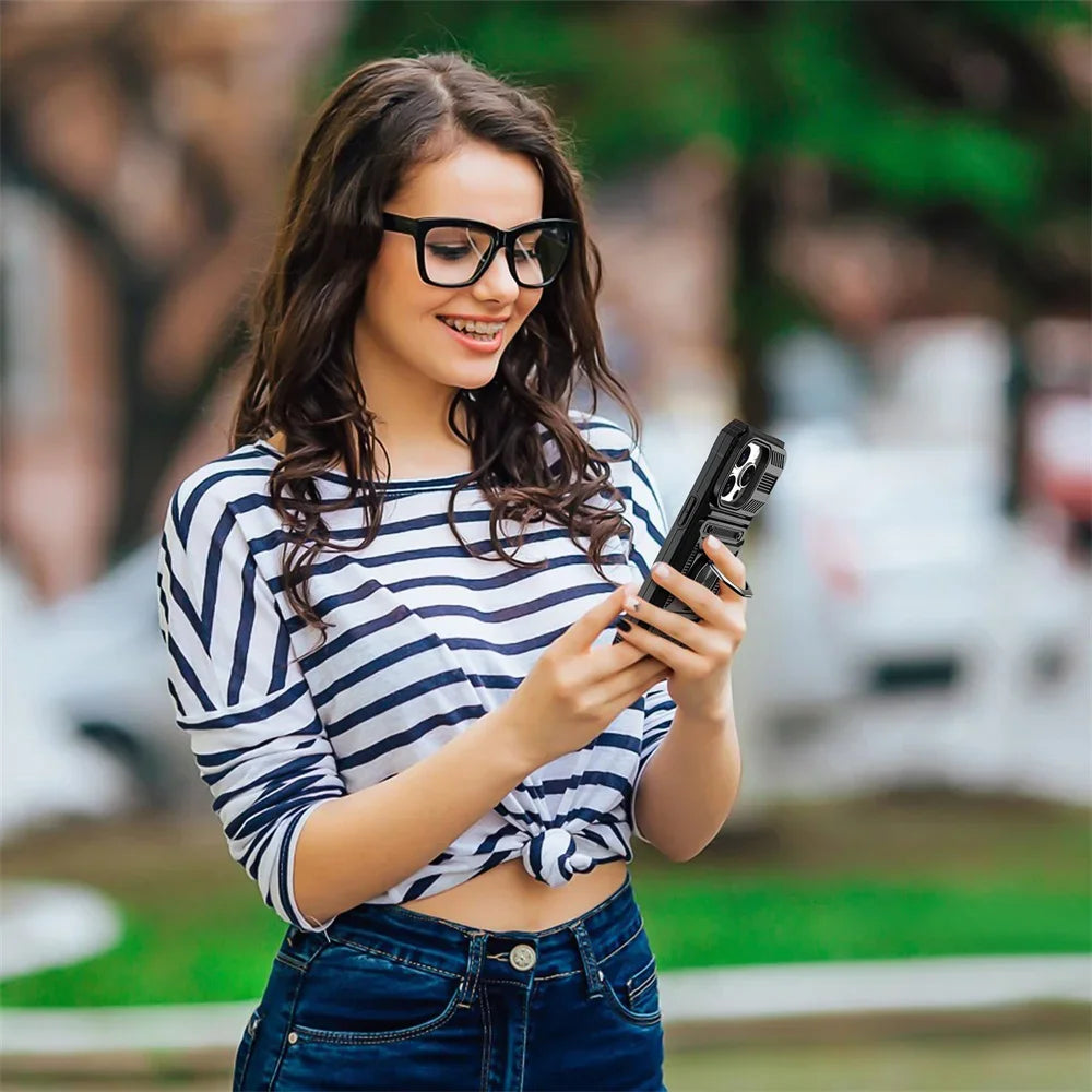 Heavy Duty Magnetic Rotated Ring Kickstand Wallet Cover for iPhone 16/15/14/13/12/11 pro Max XS XR 8 7 plus - Dual Layer Drop Protection Case