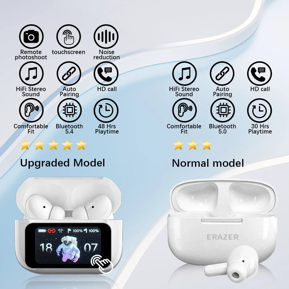 ERAZER TWS Bluetooth Earbuds with ANC Noise Reduction HIFI Music Touch Screen Wireless Earphones in Sealed Earcup Type