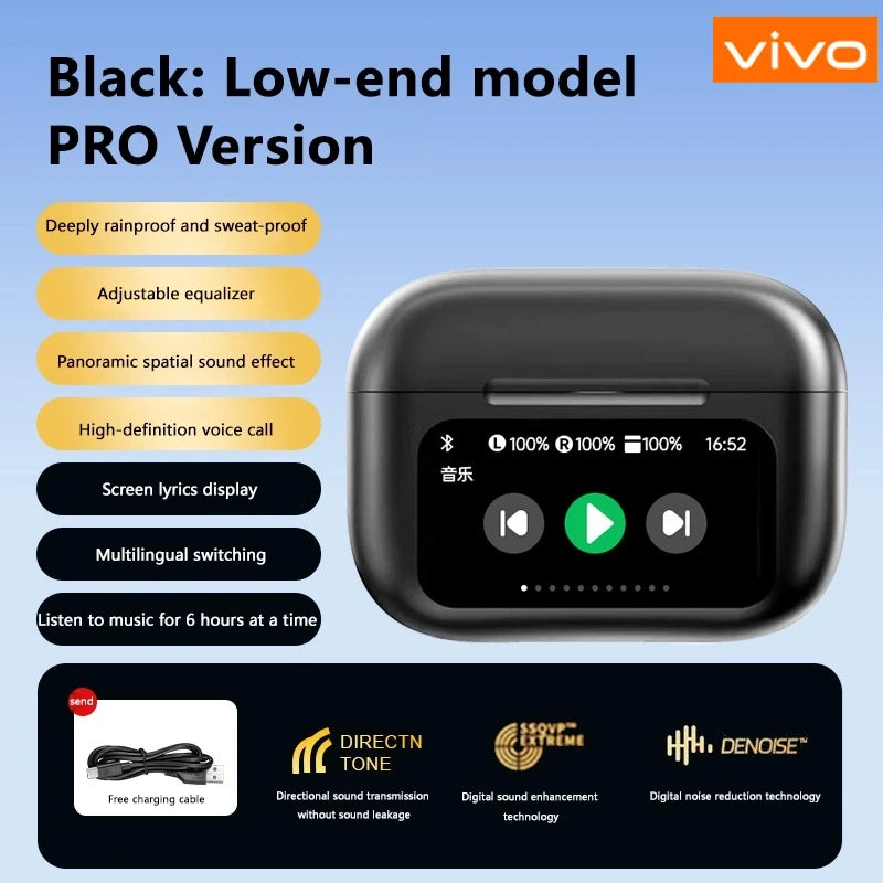 VIVO AI Wireless Bluetooth Earphones with Touch Screen 147 Language AI Translator 8 Hours Battery In-Ear Headphones with Mic
