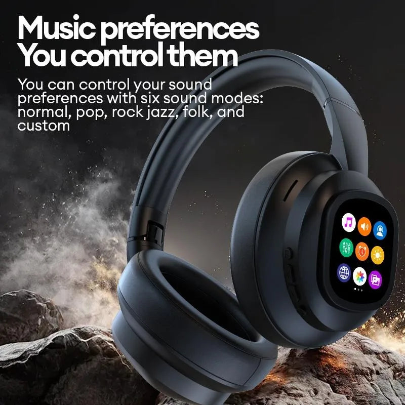 AI LCD Touch Screen Shock Bass Headsets HIFI Sound Wireless Bluetooth Headphones ANC Noise Reduction Gamer Earphones With HD Mic