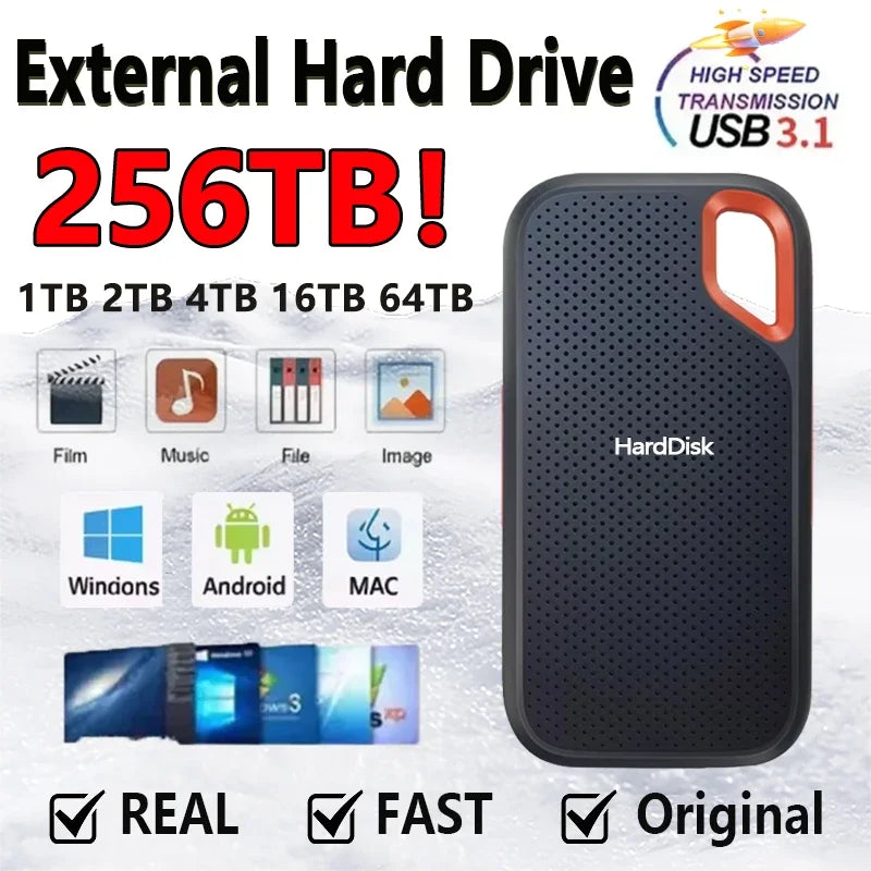 Portable SSD 1TB External Hard Drive 2TB 4TB High-Speed Hard Disk 256TB USB3.1 Type-C Solid State Drive for Laptop/Phone/MAC/PC