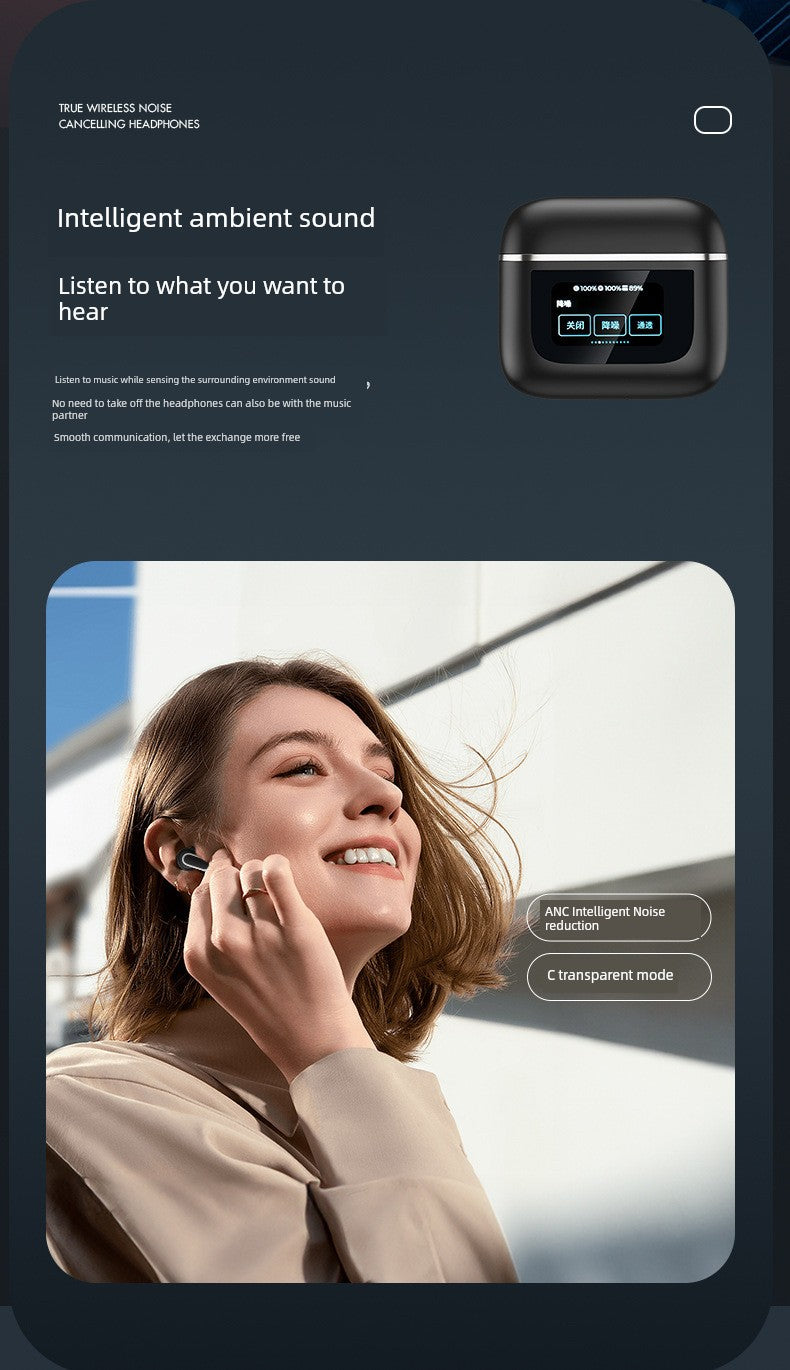 Smart Touch Screen Wireless Bluetooth Headset In-Ear Sports Business High Sound Quality Active Noise Reduction Long Battery Life
