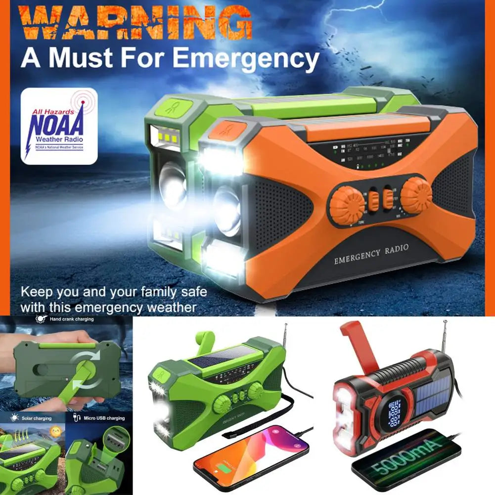 12000mAh Hand Crank Solar Power Radio Portable AM/FM/NOAA Weather Radio with LED Flashlight Power Bank Outdoor Emergency Radio