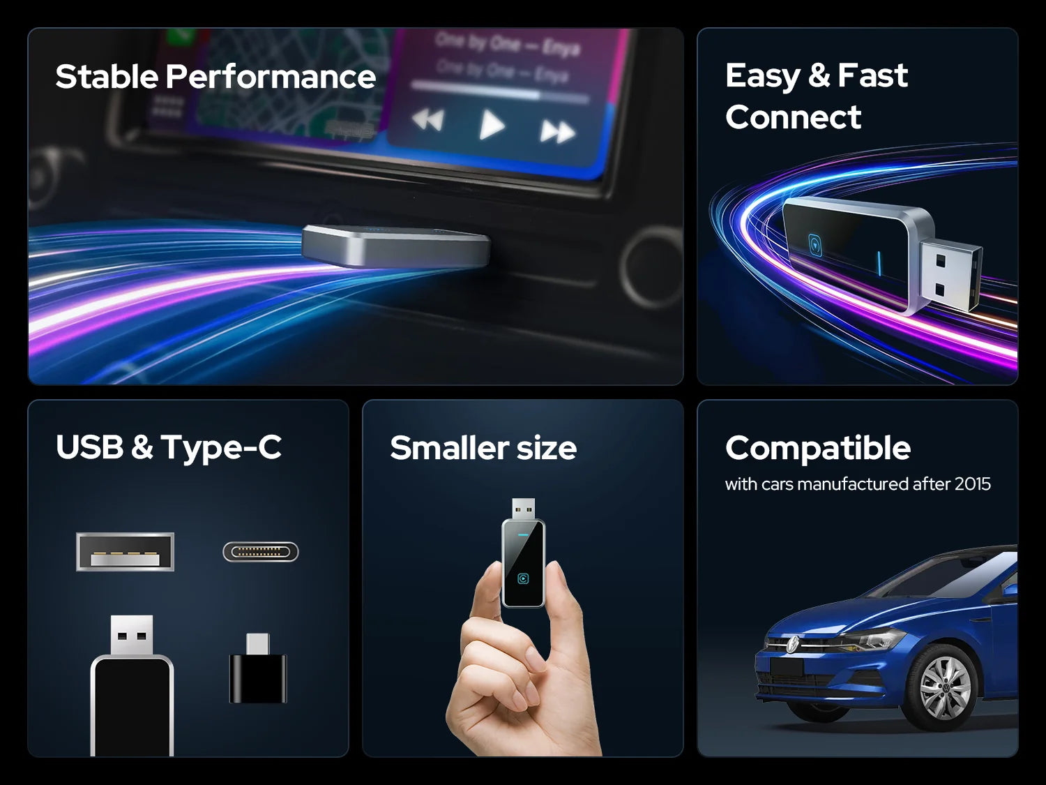 SKILLDRIVE Wireless CarPlay Adapter Wired to Wireless CarPlay for Volvo Benz Audi Hyundai VW Mazda Cadillac Wired CarPlay Car