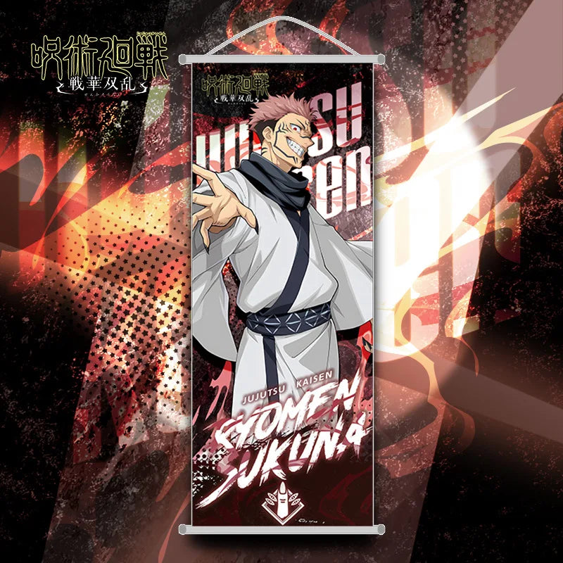 New Bandai Jujutsu Kaisen Itadori Yuji Anime Peripherals Hanging Poster Satoru Gojo Geto Suguru Scroll Mural 25*70cm