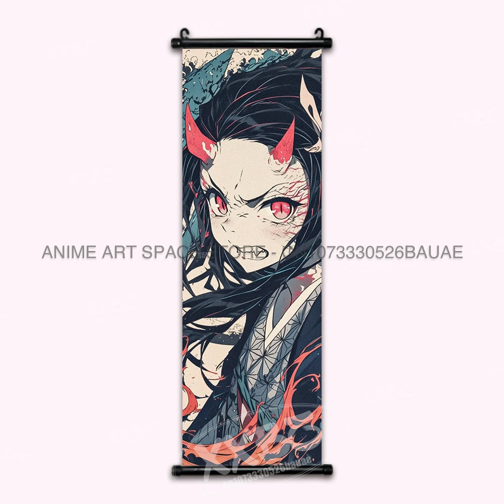 Demon Slayer Hanging Painting Kamado Tanjirou Home Decor Agatsuma Zenitsu Scroll Picture Hashibira Inosuke Anime Poster Wall Art