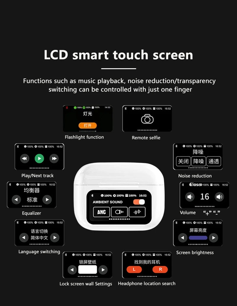 VIVO AI Wireless Bluetooth Earphones with Touch Screen 147 Language AI Translator 8 Hours Battery In-Ear Headphones with Mic