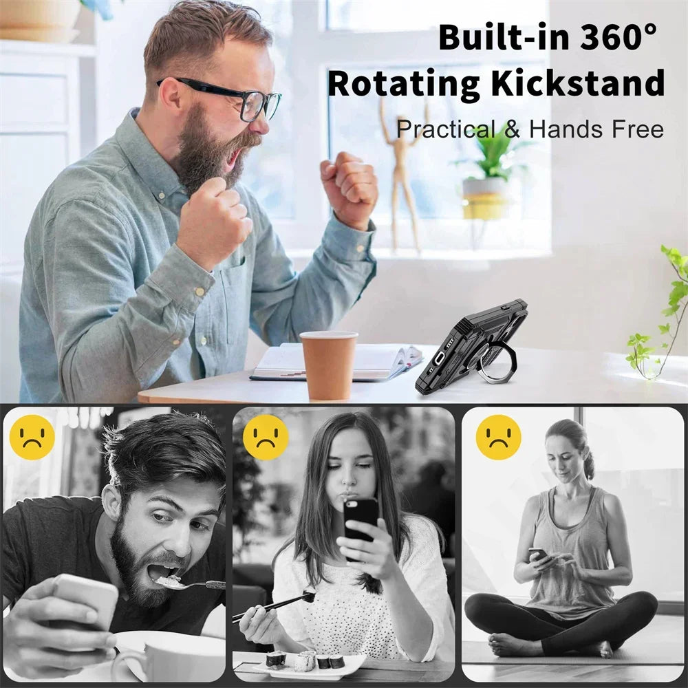 Heavy Duty Magnetic Rotated Ring Kickstand Wallet Cover for iPhone 16/15/14/13/12/11 pro Max XS XR 8 7 plus - Dual Layer Drop Protection Case