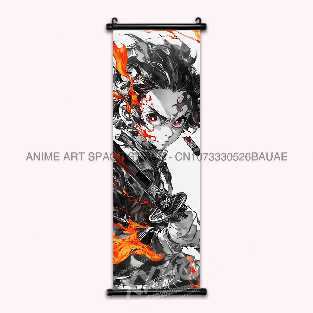 Demon Slayer Hanging Painting Kamado Tanjirou Home Decor Agatsuma Zenitsu Scroll Picture Hashibira Inosuke Anime Poster Wall Art