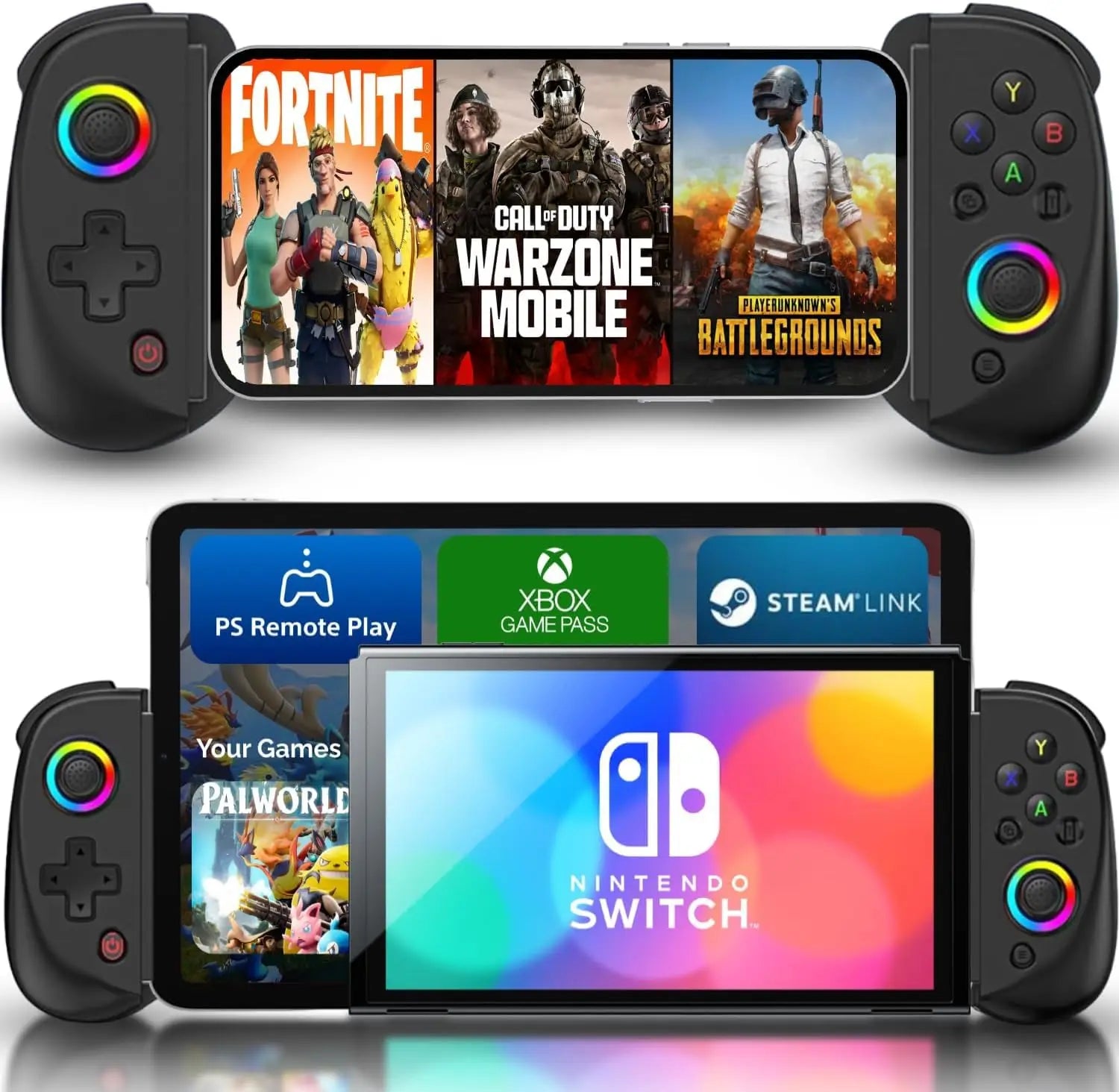 Mobile Gaming Controller for iPhone/Android/iPad/Tablet,Play Xbox Cloud,PS Remote PlayRGB Hall Joystick
