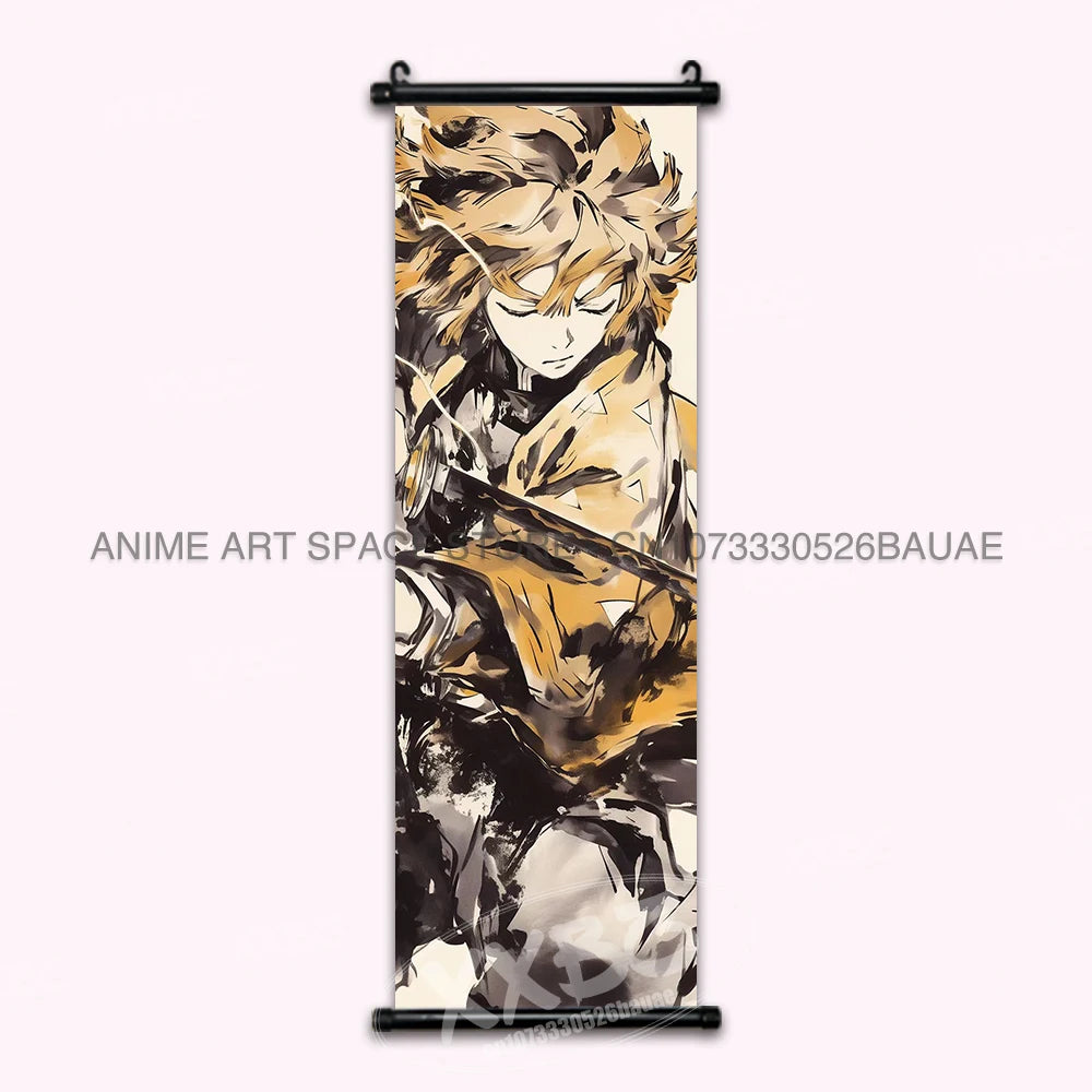 Demon Slayer Hanging Painting Kamado Tanjirou Home Decor Agatsuma Zenitsu Scroll Picture Hashibira Inosuke Anime Poster Wall Art