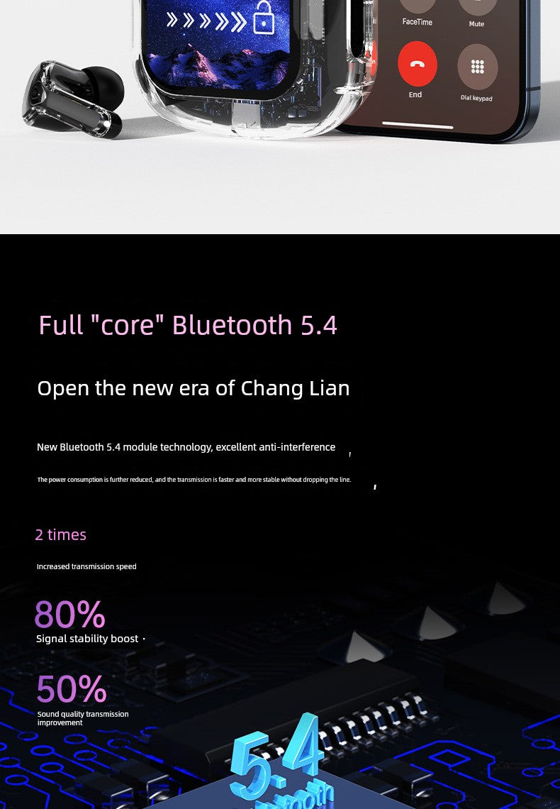 Good-looking HiFi Surround Sound Wireless Bluetooth Headset Touch Control In-Ear Gaming Music Listener Transparent Design Long Battery Life