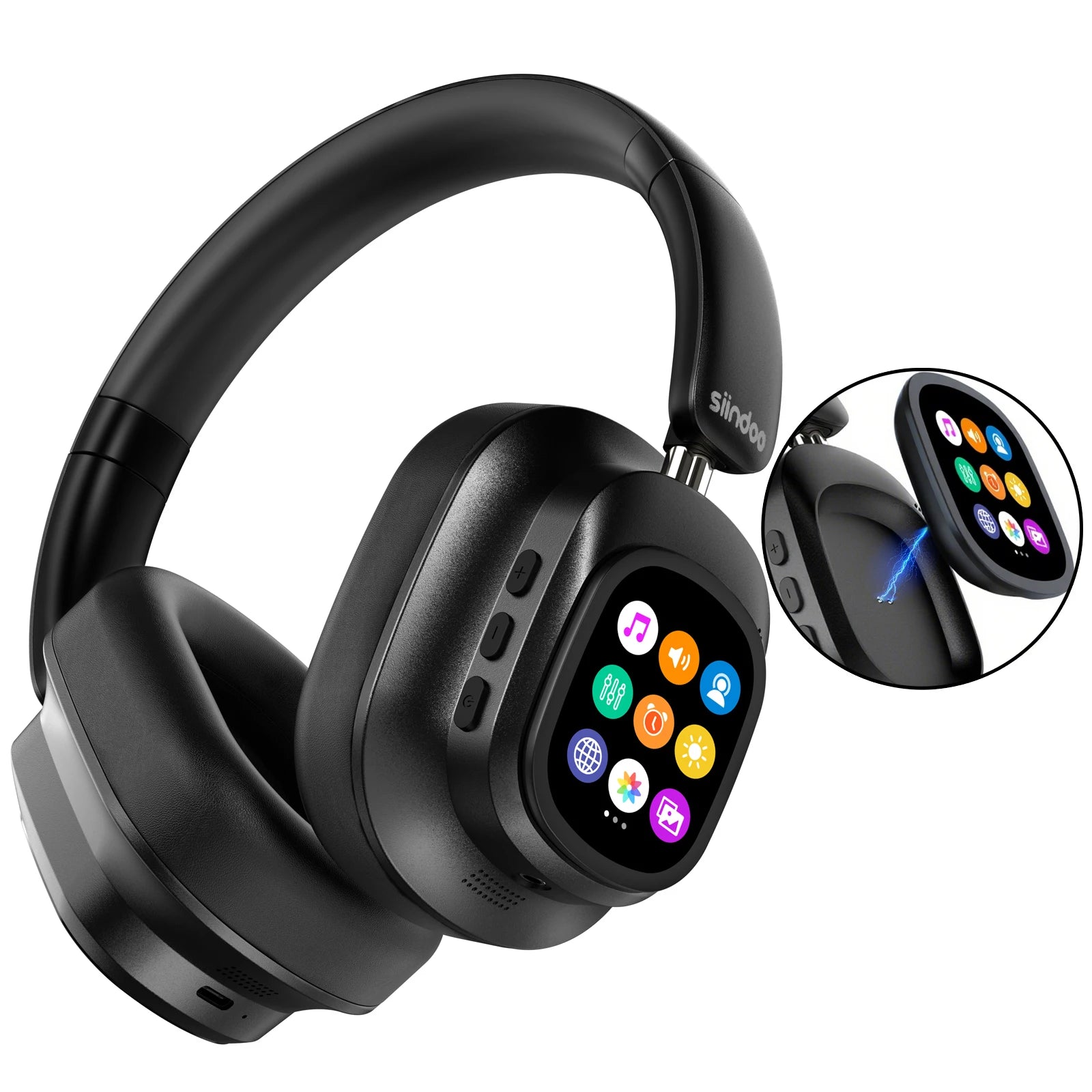 Active Noise Cancelling Headphones, Hybrid Wireless Headphone With Multi Magnetic Touch Control LED Screen