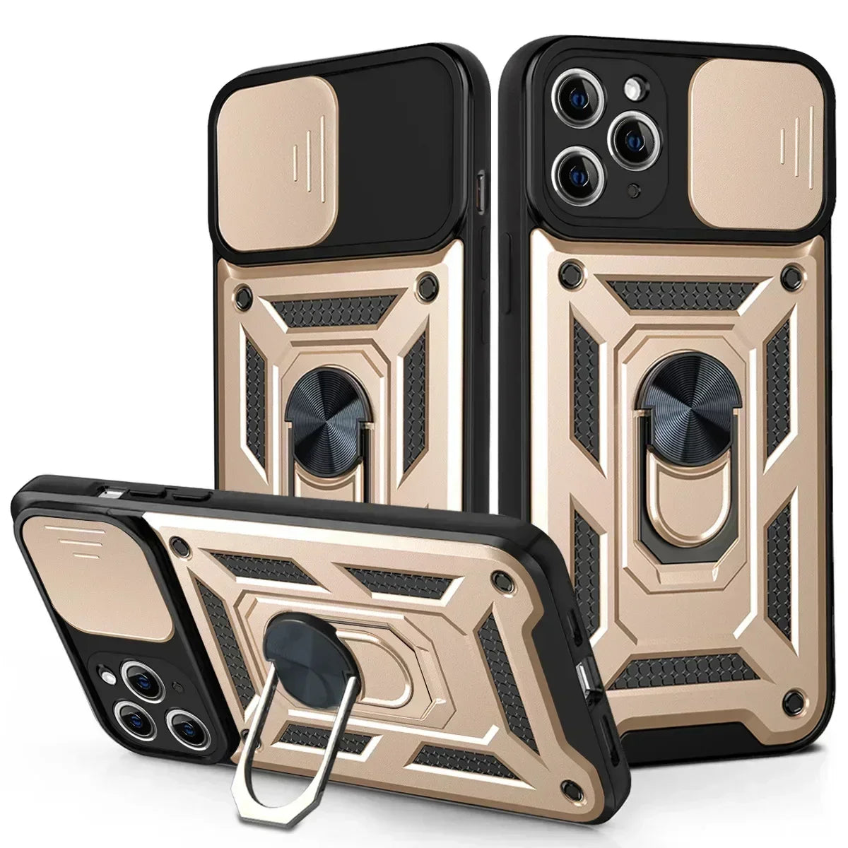 Shockproof Armor Case for iPhone pro Max plus with Slide Camera Lens Protection Matte Anti-Glare Non-Slip Cover for Models 11 to 16