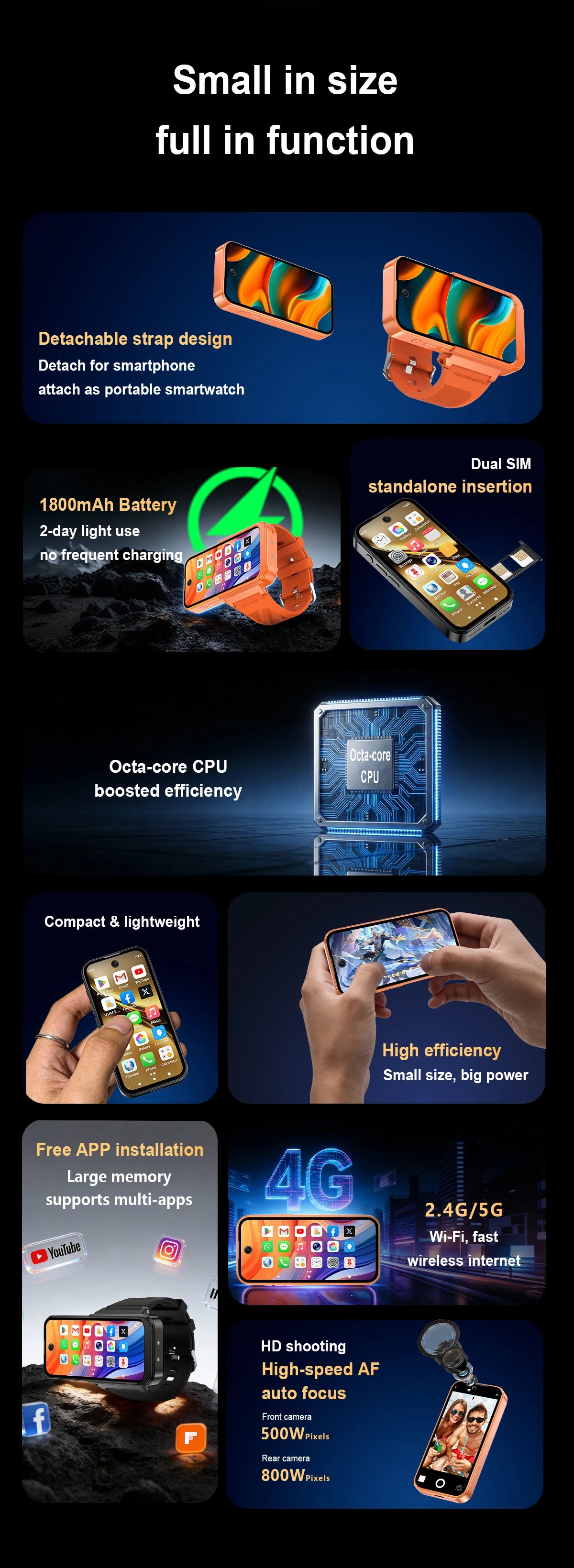 Q333 Mini Android 12.0 Smart Watch 3.97 Inches 8GB RAM 256GB ROM Dual SIM Standby Play Store 3G Little Smart Watch Phone