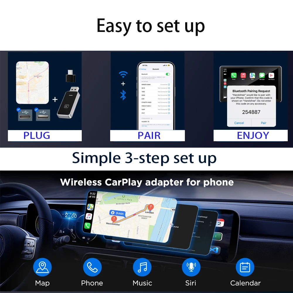 SKILLDRIVE Wireless CarPlay Adapter Wired to Wireless CarPlay for Volvo Benz Audi Hyundai VW Mazda Cadillac Wired CarPlay Car