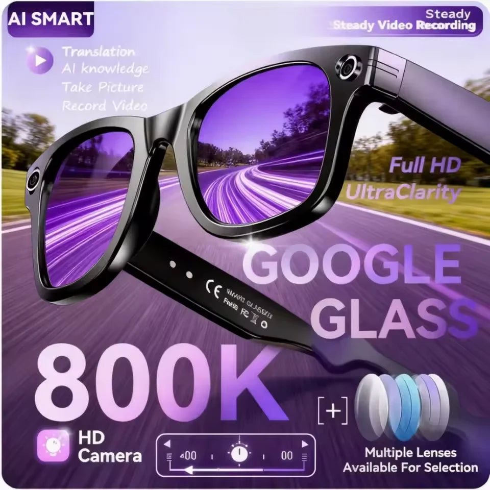 800W AI Camera Smart Glasses for Men Color-Changing Translation Waterproof Call Sunglasses Photo & Video Recording Bluetooth