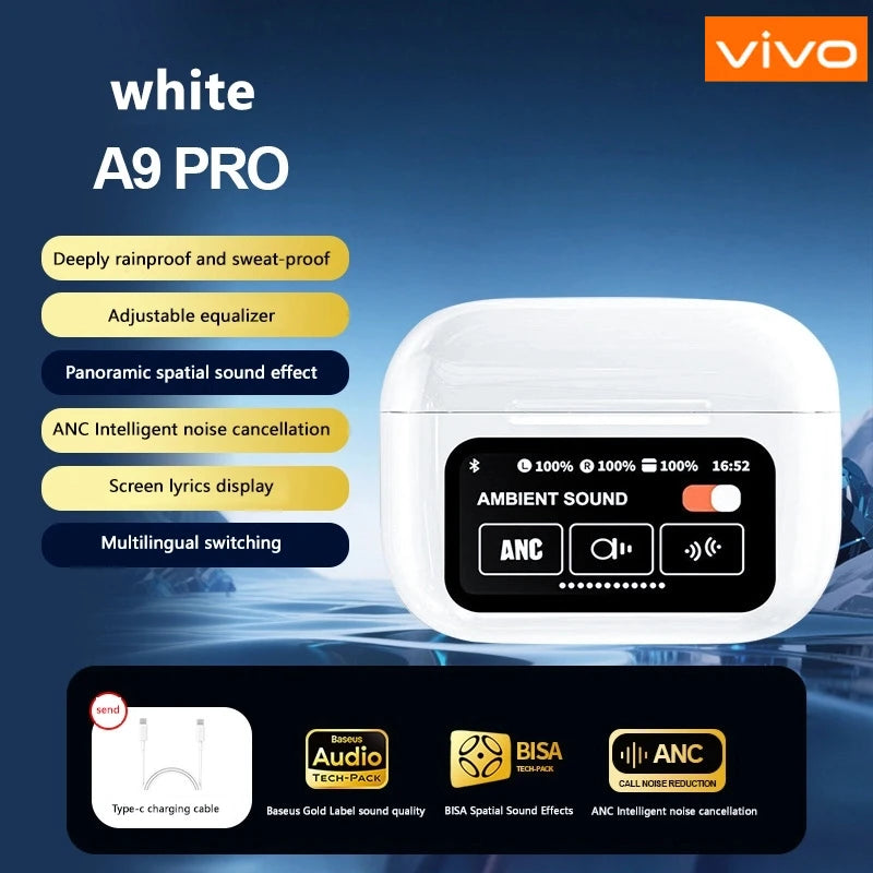 VIVO AI Wireless Bluetooth Earphones with Touch Screen 147 Language AI Translator 8 Hours Battery In-Ear Headphones with Mic