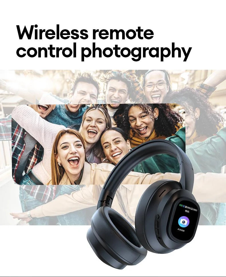 AI LCD Touch Screen Shock Bass Headsets HIFI Sound Wireless Bluetooth Headphones ANC Noise Reduction Gamer Earphones With HD Mic