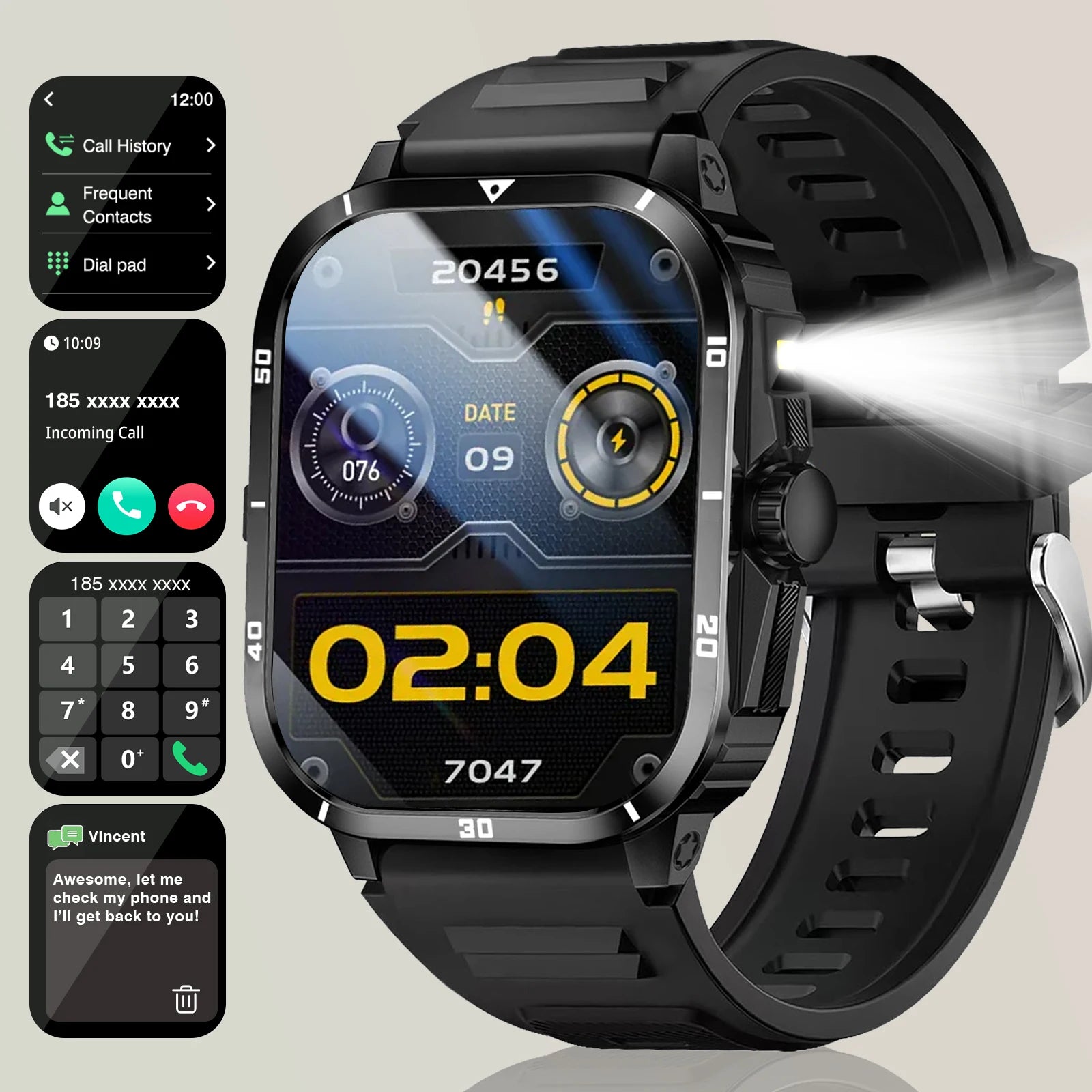 Men's Smart Watch with Wireless Calling, Dual Straps (Stainless Steel+Silicone), Step Counter Flashlight & Message Reminder